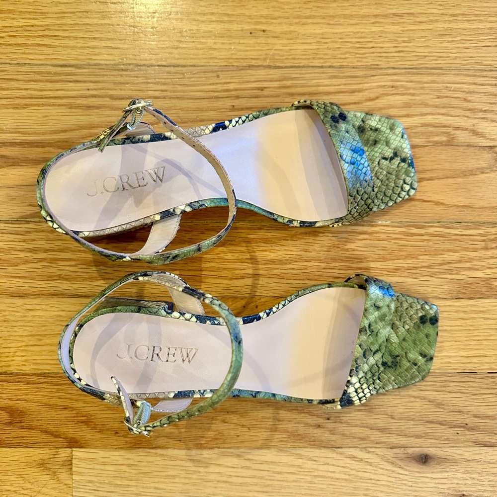 J. Crew Blue and Green Snakeskin Sandals